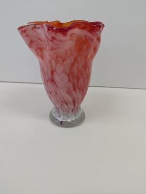 Vintage Hand Blown Orange White Hankerchief Vase 5 1/2" Tall