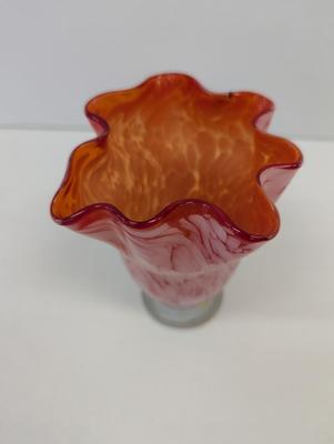 Vintage Hand Blown Orange White Hankerchief Vase 5 1/2" Tall