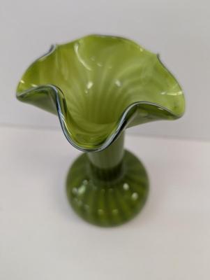 Vintage Hand Blown Green Vase Approx 9 3/4" Tall