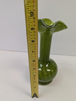 Vintage Hand Blown Green Vase Approx 9 3/4" Tall