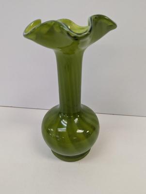 Vintage Hand Blown Green Vase Approx 9 3/4" Tall