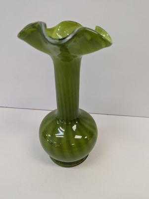 Vintage Hand Blown Green Vase Approx 9 3/4" Tall