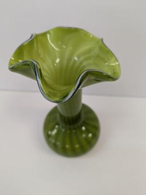 Vintage Hand Blown Green Vase Approx 9 3/4" Tall