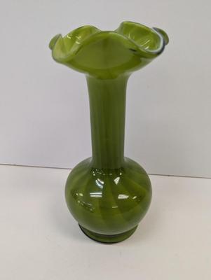 Vintage Hand Blown Green Vase Approx 9 3/4" Tall