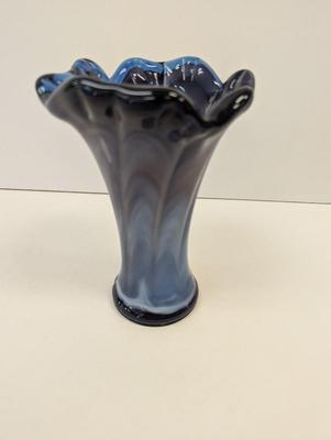 Vintage Hand Blown Murano Style Glass Vase Blue Approx 6 1/2" Tall
