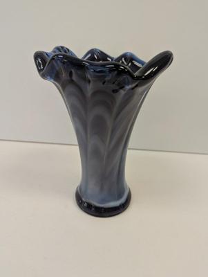 Vintage Hand Blown Murano Style Glass Vase Blue Approx 6 1/2" Tall