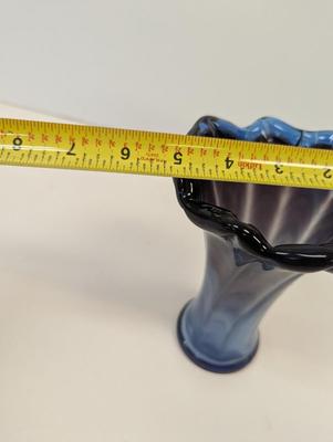 Vintage Hand Blown Murano Style Glass Vase Blue Approx 6 1/2" Tall