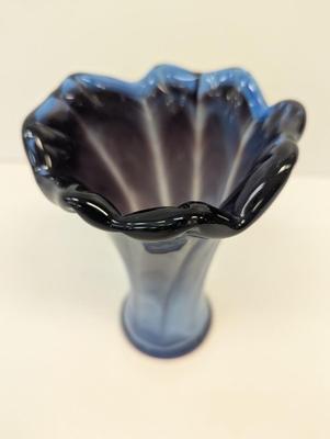 Vintage Hand Blown Murano Style Glass Vase Blue Approx 6 1/2" Tall