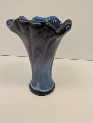 Vintage Hand Blown Murano Style Glass Vase Blue Approx 6 1/2" Tall