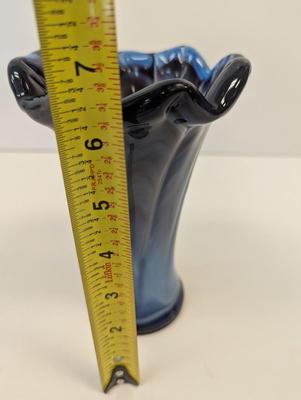 Vintage Hand Blown Murano Style Glass Vase Blue Approx 6 1/2" Tall