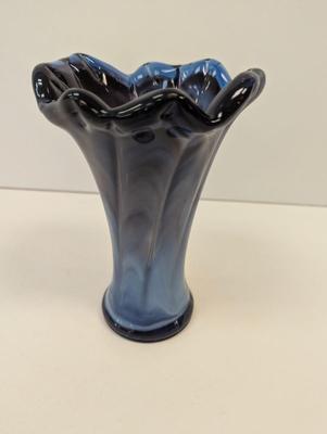 Vintage Hand Blown Murano Style Glass Vase Blue Approx 6 1/2" Tall