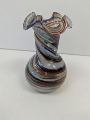 Multi Colored Hand Blown Murano Style Vase Approx 5 1/2" Tall