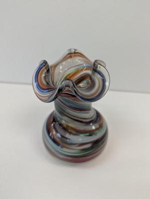Multi Colored Hand Blown Murano Style Vase Approx 5 1/2" Tall