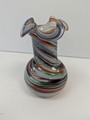 Multi Colored Hand Blown Murano Style Vase Approx 5 1/2" Tall