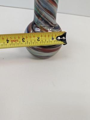 Multi Colored Hand Blown Murano Style Vase Approx 5 1/2" Tall