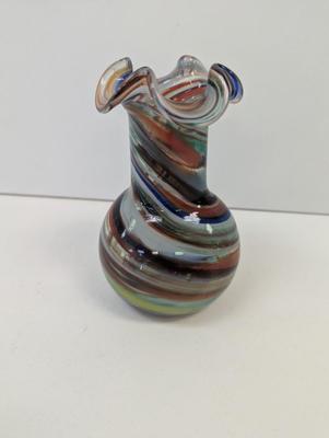 Multi Colored Hand Blown Murano Style Vase Approx 5 1/2" Tall