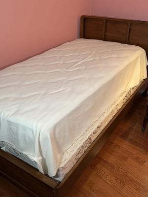 LOT 52X: Vintage White Furniture Co Walnut Twin Sized Wooden Bed Frame with Headboard and Footboard.