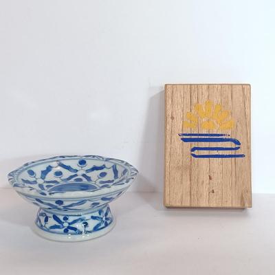 LOT 104L: Vintage Celluloid Cocktail Pick Holder, Ceramic Tea Cup with Filter, Hand Painted Sauce Dish & More
