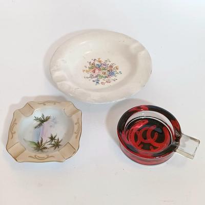 LOT 107L: Salem China Ashtray, Burger of Miami Hand Painted Ashtray & Marlboro Glass Promotional Ashtray