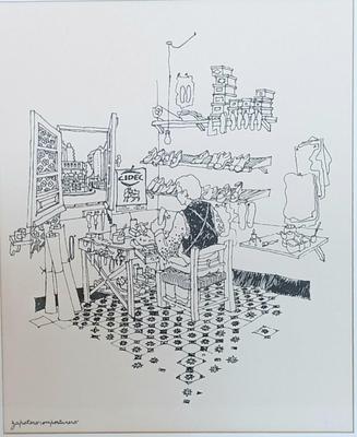 LOT 110L: Ink Sketch Labeled 'Zapatero Composturero'