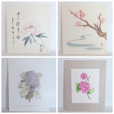 LOT 112L: Set of (4) Mixed Media Floral Artwork