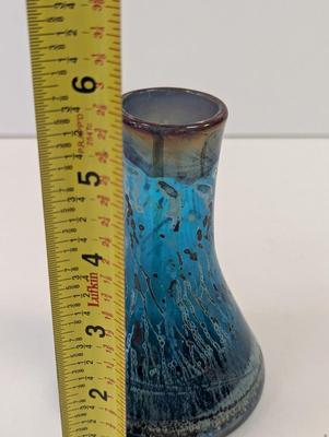 Vintage Multi Colored Hand Blown Glass Vase Approx 5 3/4" Tall