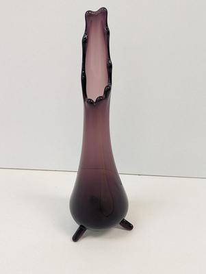 L. E. Smith Amethyst 3 Toed Glass Swung Vase 12" Tall