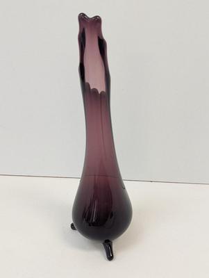 L. E. Smith Amethyst 3 Toed Glass Swung Vase 12" Tall