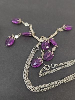 Sarah Coventry Strawberry Pin & Purple Acrylic Rhinestone Necklace