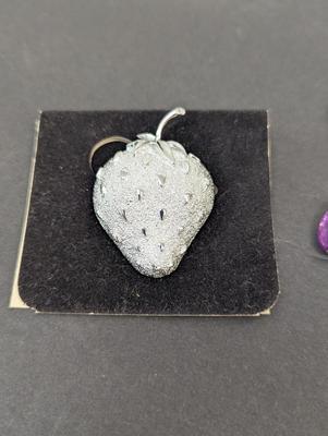 Sarah Coventry Strawberry Pin & Purple Acrylic Rhinestone Necklace