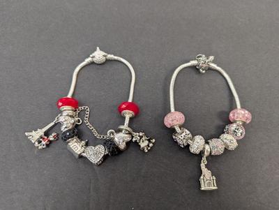 .925 7 3/4" Mickey & 7 1/2" Minnie Mouse Beads & Minnie Mouse Bracelets