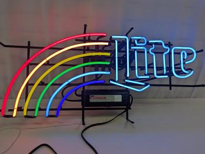 Miller Lite Neon Display Sign Rainbow Illuminated Beer Display