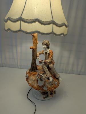 Vintage Porcelain Boy & Flower Lamp