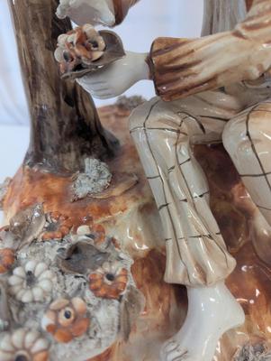 Vintage Porcelain Boy & Flower Lamp