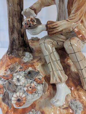 Vintage Porcelain Boy & Flower Lamp