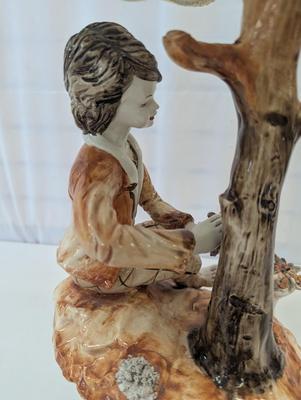 Vintage Porcelain Boy & Flower Lamp