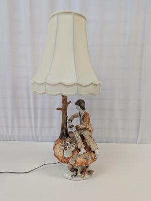 Vintage Porcelain Boy & Flower Lamp