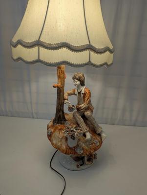 Vintage Porcelain Boy & Flower Lamp