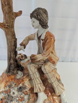 Vintage Porcelain Boy & Flower Lamp