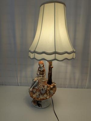 Vintage Porcelain Girl & Flower Lamp