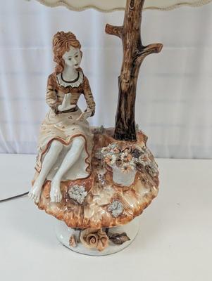 Vintage Porcelain Girl & Flower Lamp