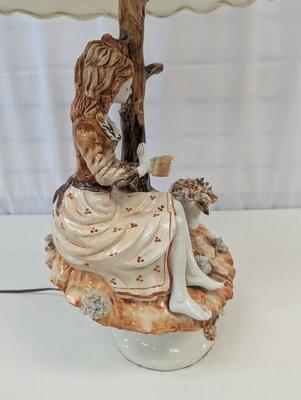 Vintage Porcelain Girl & Flower Lamp