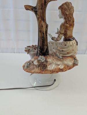 Vintage Porcelain Girl & Flower Lamp