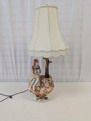 Vintage Porcelain Girl & Flower Lamp