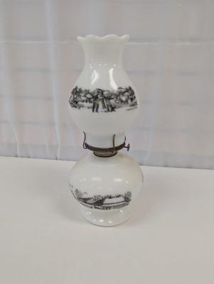 Currier & Ives Milk Glass Oil Lamp