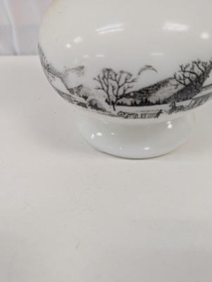 Currier & Ives Milk Glass Oil Lamp