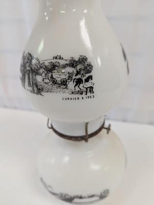Currier & Ives Milk Glass Oil Lamp