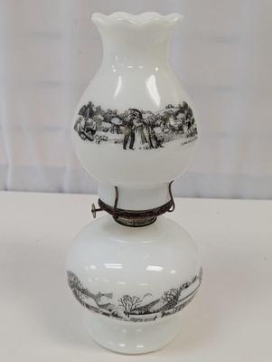 Currier & Ives Milk Glass Oil Lamp