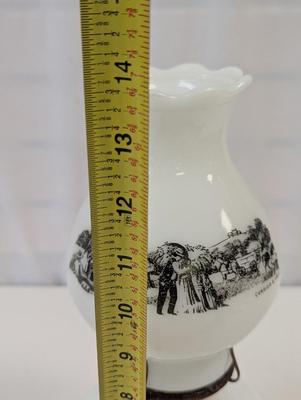 Currier & Ives Milk Glass Oil Lamp