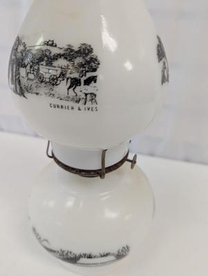 Currier & Ives Milk Glass Oil Lamp